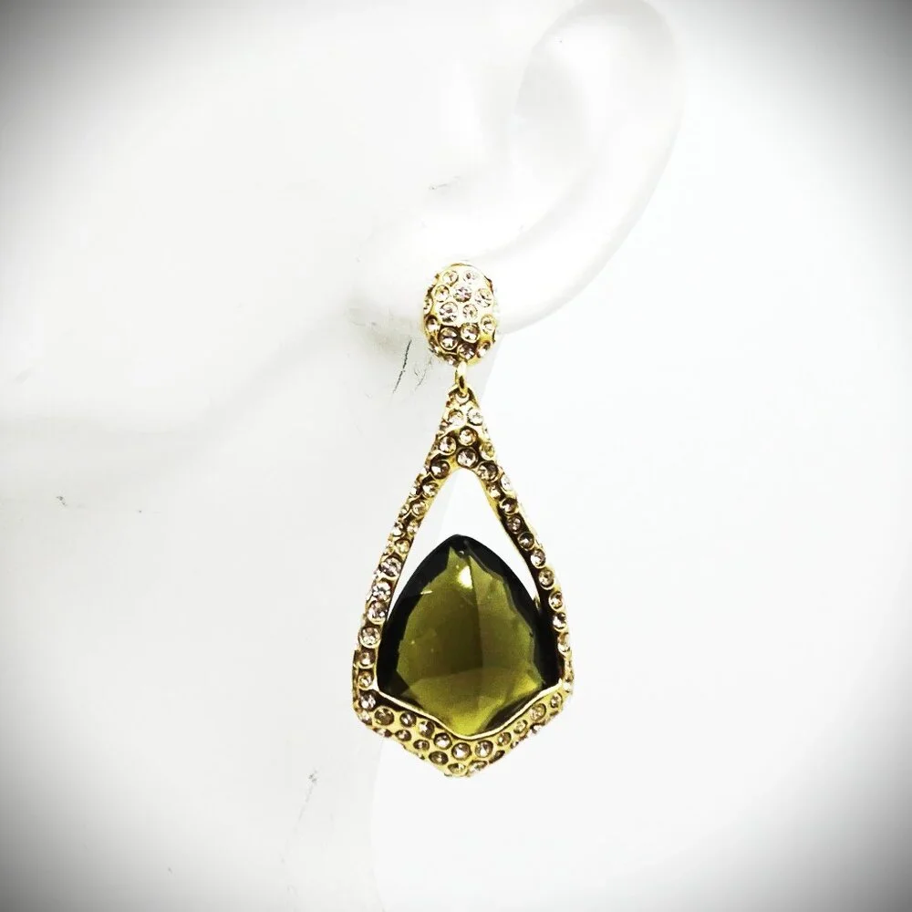 ALEXIS BITTAR Yellow Gold Plated Faceted Brown & Clear CZ Pave Dangle Earrings - Picture 5 of 8